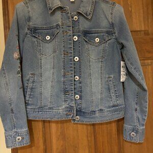 Style & Co Light Denim Jacket with Embroidered Sleeves Size XS NWT